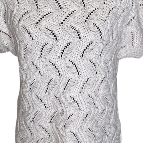 Croft & Barrow Beige Crochet Sweater Womens Size M Crew Neck Short Sleeve Ribbed - Picture 3 of 10